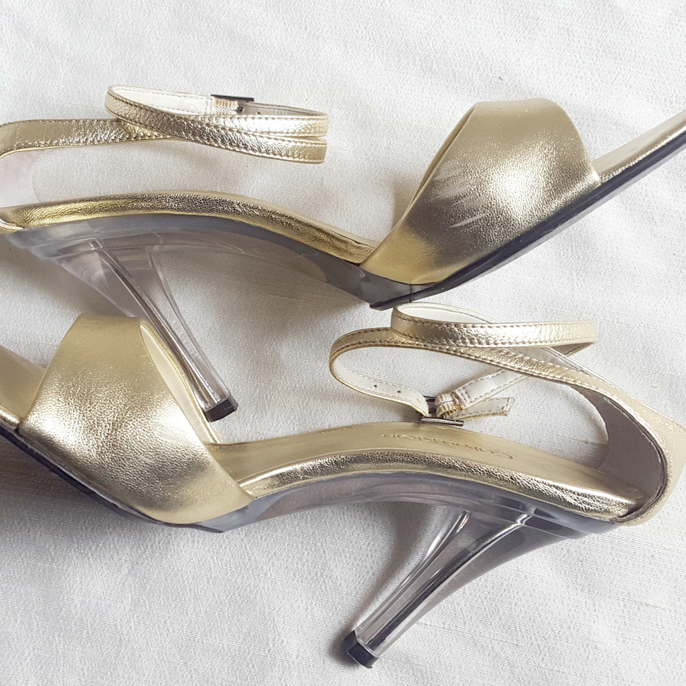 Calvin Klein Gold Leather Ankle Strap Heels Sz 6 - Picture 8 of 8